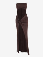 Robe Longue Ajourée à Fente Élevée M Café profond