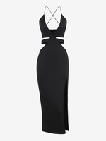 Robe Longue Découpée Croisée à Fente S Noir
