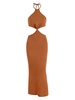 Robe Longue Découpée Tricotée à Col Halter S Orange