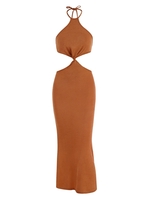 Robe Longue Découpée Tricotée à Col Halter S Orange