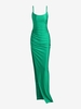 Robe Longue Drapée à Col Plongeant à Fente Élevée M Vert