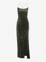 Robe Longue Fendue à Col Plongeant à Lacets S Vert profond