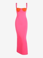 Robe Longue Fendue Contrastante S Rose clair