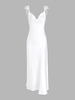 Robe Longue Fendue Soyeuse à Ourlet avec Plume S Blanc