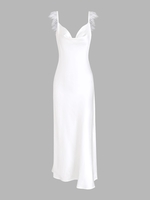 Robe Longue Fendue Soyeuse à Ourlet avec Plume S Blanc