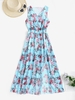 Robe Longue Florale à Col Plongeant à Fente Élevée L Bleu clair