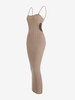 Robe Longue Moulante Tricotée à Fente Latérale M Café