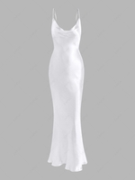 Robe Longue Soyeuse à Bretelles Ouverte Au Dos à Col Bénitier M Blanc