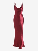 Robe Longue Soyeuse à Bretelles Ouverte Au Dos à Col Bénitier M Rouge
