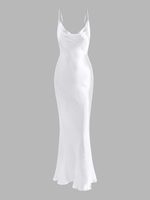 Robe Longue Soyeuse à Bretelles Ouverte Au Dos à Col Bénitier S Blanc