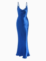 Robe Longue Soyeuse à Bretelles Ouverte Au Dos à Col Bénitier S Bleu
