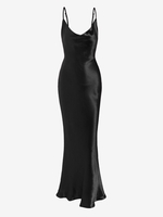 Robe Longue Soyeuse à Bretelles Ouverte Au Dos à Col Bénitier S Noir
