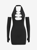 Robe Léopard Plissée Découpée sans Dos à Col Halter S Noir