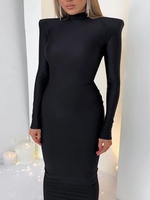 Robe Maxi à Col Montant à Épaules Découvertes à Manches Longues S Noir