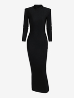 Robe Maxi à Col Montant à Épaulettes à Manches Longues M Noir