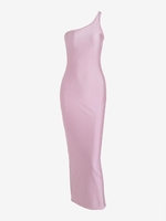 Robe Maxi Plissée à Une Épaule L Rose léger