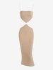 Robe Mi-Longue à Bretelle Croisée Contrastée sans Dos avec Passepoil M Café lumière