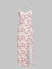 Robe Mi-Longue à Bretelle Fleurie Fente Haute à Ourlet en Dentelle S