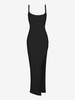 Robe Mi-longue à Bretelles à Fente Élevée L Noir
