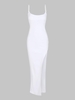 Robe Mi-longue à Bretelles à Fente Élevée M Blanc