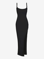 Robe Mi-longue à Bretelles à Fente Élevée M Noir