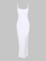 Robe Mi-longue à Bretelles à Fente Élevée S Blanc