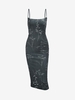 Robe Mi-longue à Bretelles à Motif Feuille M Noir