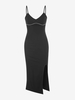 Robe Mi-longue à Fente Frontale Ornée de Strass M Noir
