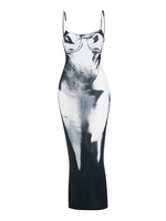 Robe Mi-longue à Imprimé Abstrait à Fente Derrière à Bretelle M Noir