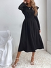 Robe Mi-Longue à Volants avec Trou de Serrure Au Dos M Noir