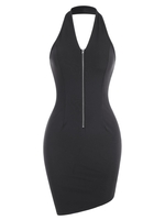 Robe Mi-longue Asymétrique à Col Halter à Demi-Zip M Noir
