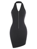 Robe Mi-longue Asymétrique à Col Halter à Demi-Zip S Noir