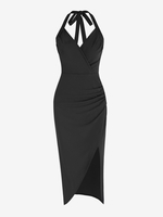 Robe Mi-longue Asymétrique Fendue à Col Halter S Noir