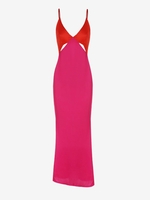Robe Mi-longue Bicolore à Découpe L Rouge
