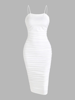 Robe Mi-Longue Bouclée Plissée M Blanc