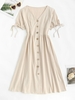 Robe Mi-longue Boutonnée à Manchette avec Nœud Papillon S Café lumière