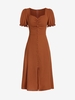 Robe Mi-Longue Boutonnée Fendue à Manches Bouffantes M Café
