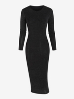 Robe Mi-Longue Brillante Métallisée à Manches Longues S Noir