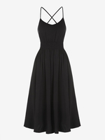 Robe Mi-Longue Croisée à Taille Plissée avec Poche M Noir