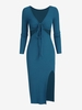 Robe Mi-Longue Côtelée Découpée à Fente Haute M Bleu