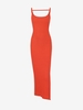 Robe Mi-Longue Côtelée Fendue Ouverte en Arrière S Orange