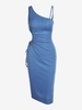 Robe Mi-longue Découpée à Col Biais M Bleu