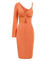 Robe Mi-Longue Découpée Tordue à Manches Asymétriques S Orange