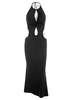 Robe Mi-longue Découpée Torsadée avec Chaîne Embellie S Noir