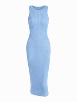 Robe Mi-longue en Maille Torsadée sans Manches L Bleu clair