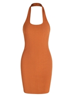 Robe Mi-longue en Tricot à Col Halter à Dos Ouvert S Orange foncé