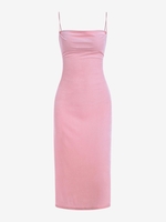 Robe Mi-Longue Fendue à Bretelle en Velours M Rose clair