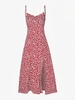 Robe Mi-Longue Fendue à Imprimé Fleurie L Rouge