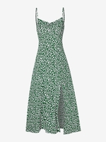 Robe Mi-Longue Fendue à Imprimé Fleurie M Vert profond