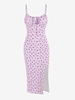 Robe Mi-Longue Fendue à Imprimé Fleurie Au Poitrine à Cordon L Violet clair